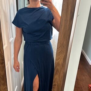 Navy Blue two piece set crop top + maxi skirt